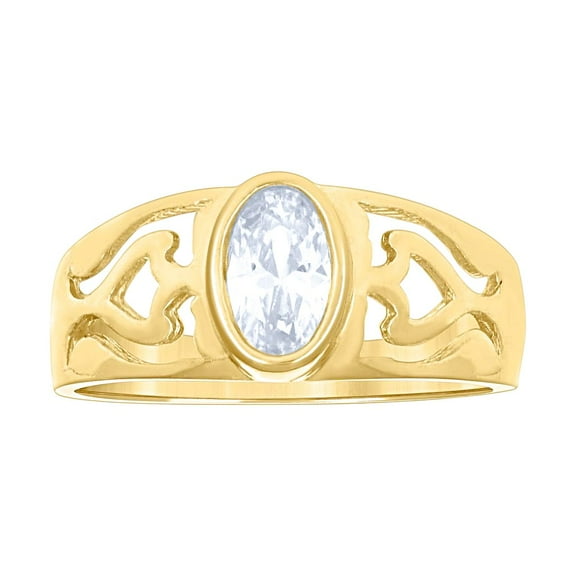 14k Yellow Gold Small Oval Cubic Zirconia Oval Fashion Ring 5.5mm Long Ring for Women