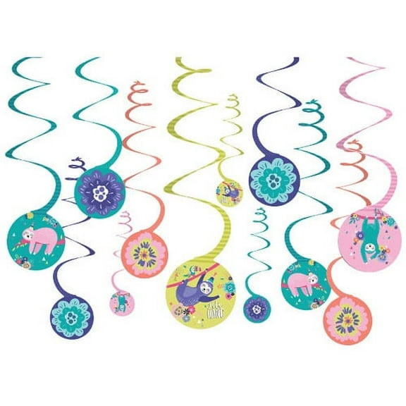 12 Ct Sloth Spiral Party Decoration Pack