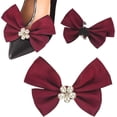 thumbnail image 1 of 2-Pack Bow Shoe Clips, Satin Elegant Detachable Buckle Bridal Heels Accessories with Pearl Rhinestone for Wedding, 1 of 5