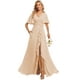 thumbnail image 1 of Vestido de dama de honor deamify rubor rosa chifón con cuello en V, línea A, 1 of 7