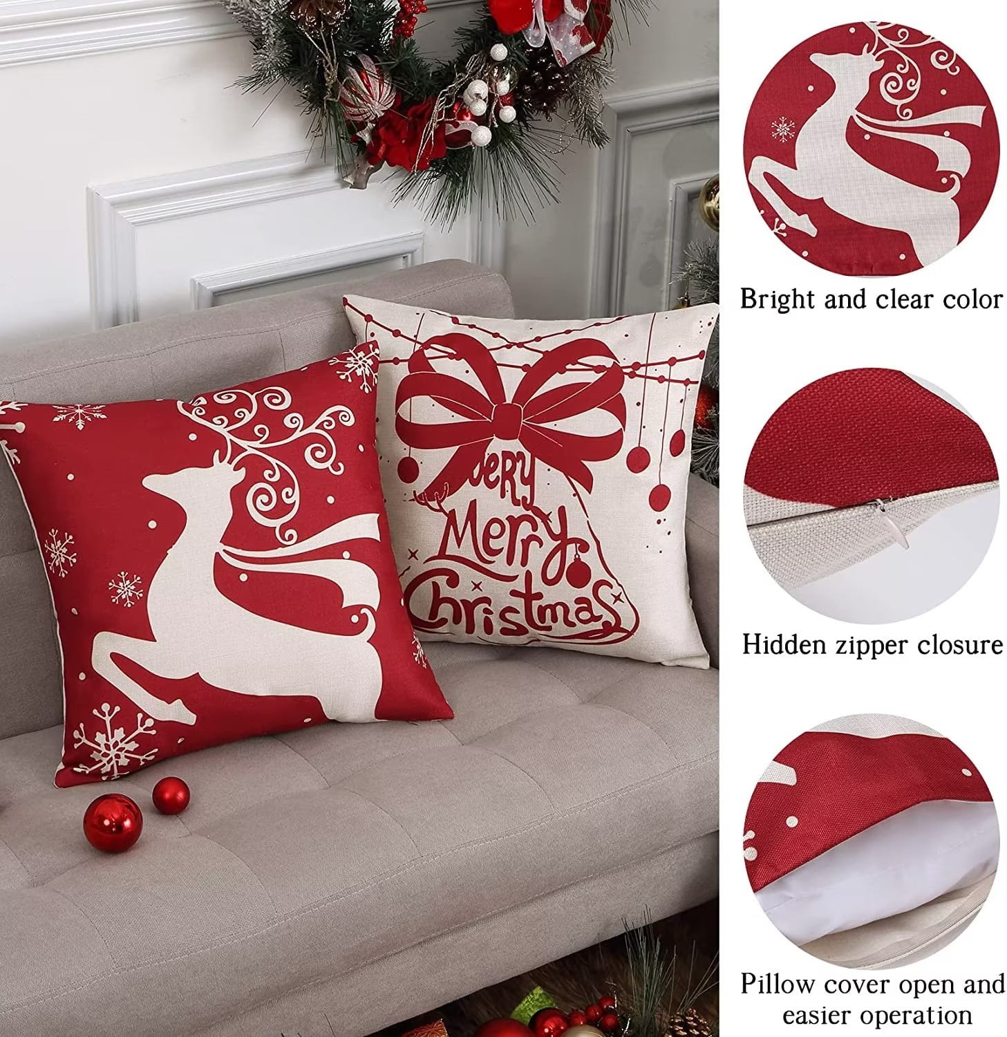 (2) Christmas Pillows~19 x 11~Sled/Berries/Script~Down Fill  Insert~Zipper~Lovely