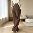 thumbnail image 3 of Vxararl Womens High Waist Baggy Wide Leg Sweatpants, Full Elastic Waist Loose Sweatpant with Side Pockets, Solid Color Casual Daily Workout Pants Coffee 2xL, 3 of 6