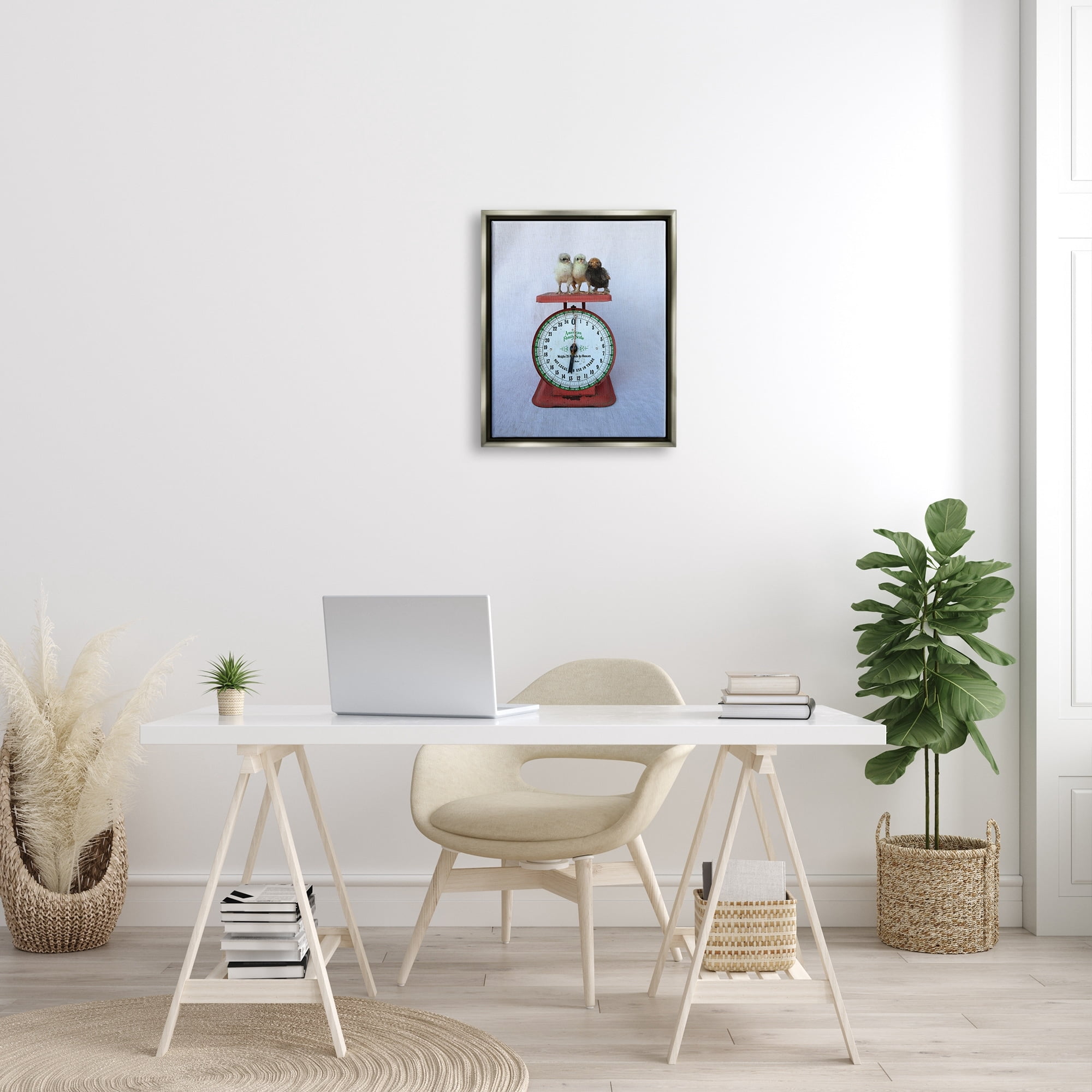 Stupell Industries Country Baby Chick Birds on Vintage Kitchen Scale Photograph Luster Gray Floating Framed Canvas Print Wall Art, Design by Tania Soderman