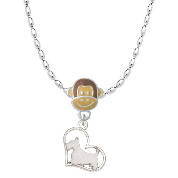 Delight Jewelry Silvertone Scottie Dog Silhouette Heart Mia Monkey Charm Necklace