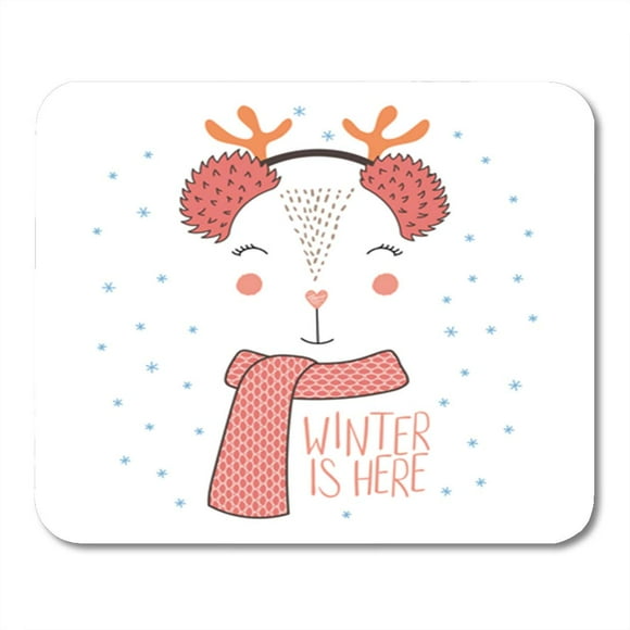 POGLIP Cute Funny Deer Face in Fluffy Earmuffs Muffler Mousepad Mouse Pad Mouse Mat 9x10 inch