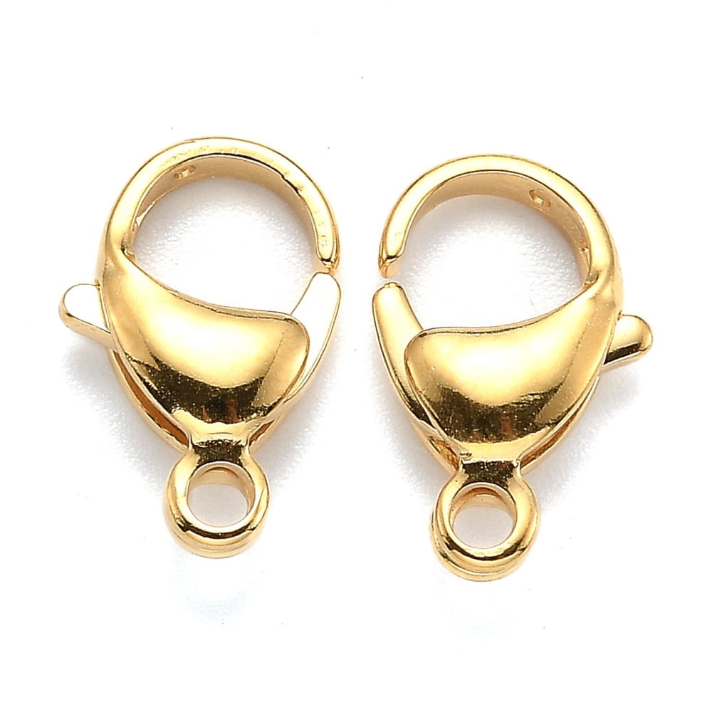 100pcs 2 colors 304 Stainless Steel Lobster Claw Clasps golden & Stainless Steel color 16x10.5x4.7mm Hole: 2.2mm 50pcs/color