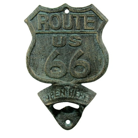 

Metal Route 66 Open Here Wall Mount Beer Soda Bottle Opener Rustic Bar Pub Decor