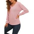 thumbnail image 4 of Frontwalk Womens Button Long Sleeve Sweaters Ribbed Knitted Pullover Blouse Lantern Sleeve Casual Solid Color Knit Pullover Sweater, 4 of 5