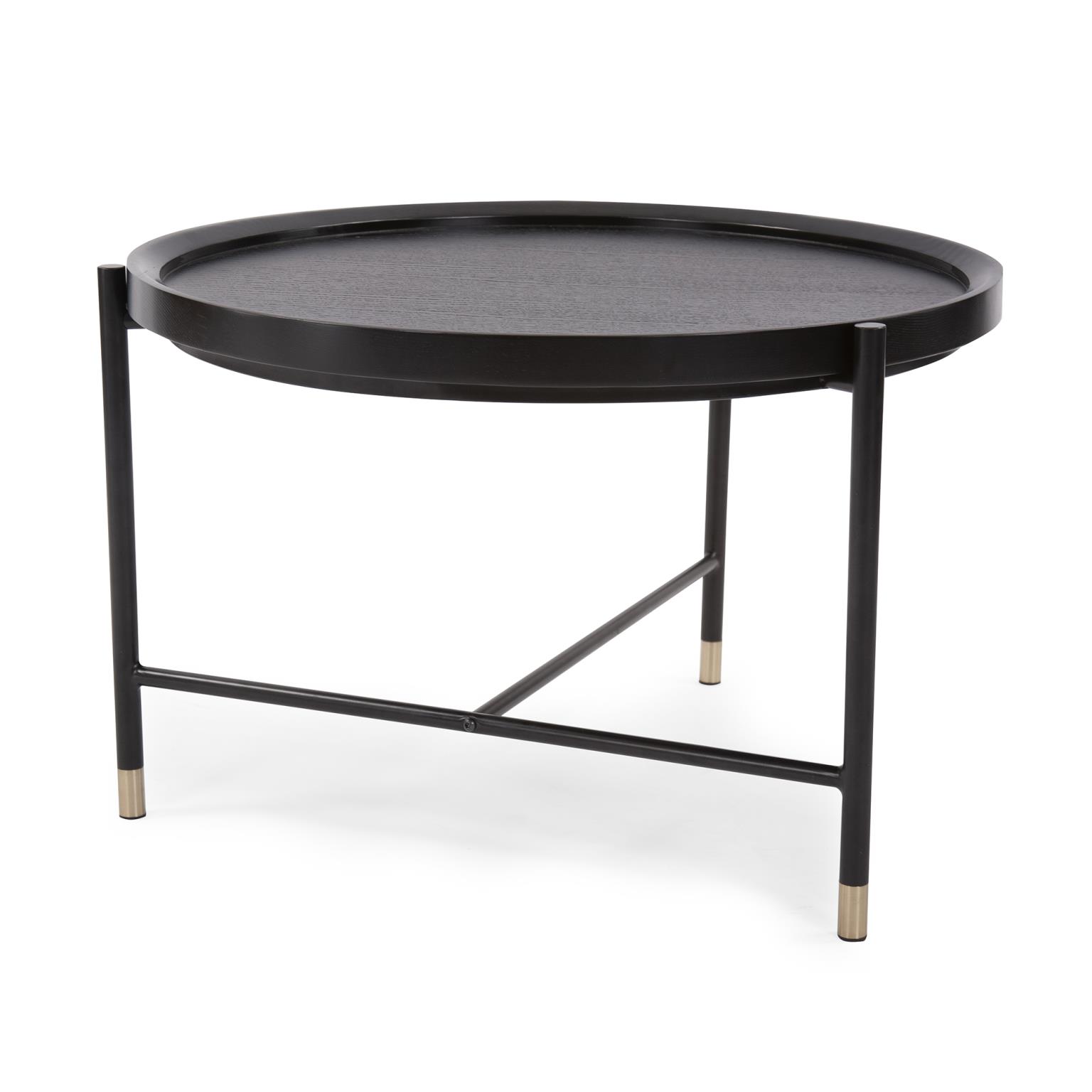Tyler Dillon Black Ash Round Coffee Table with Metal Base - 28"D x 18"H