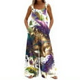 thumbnail image 4 of Women's Carnival Print Wide-Leg Overalls - Casual Loose Sleeveless Button Suspender Pants With Pockets, White Size L, 4 of 6