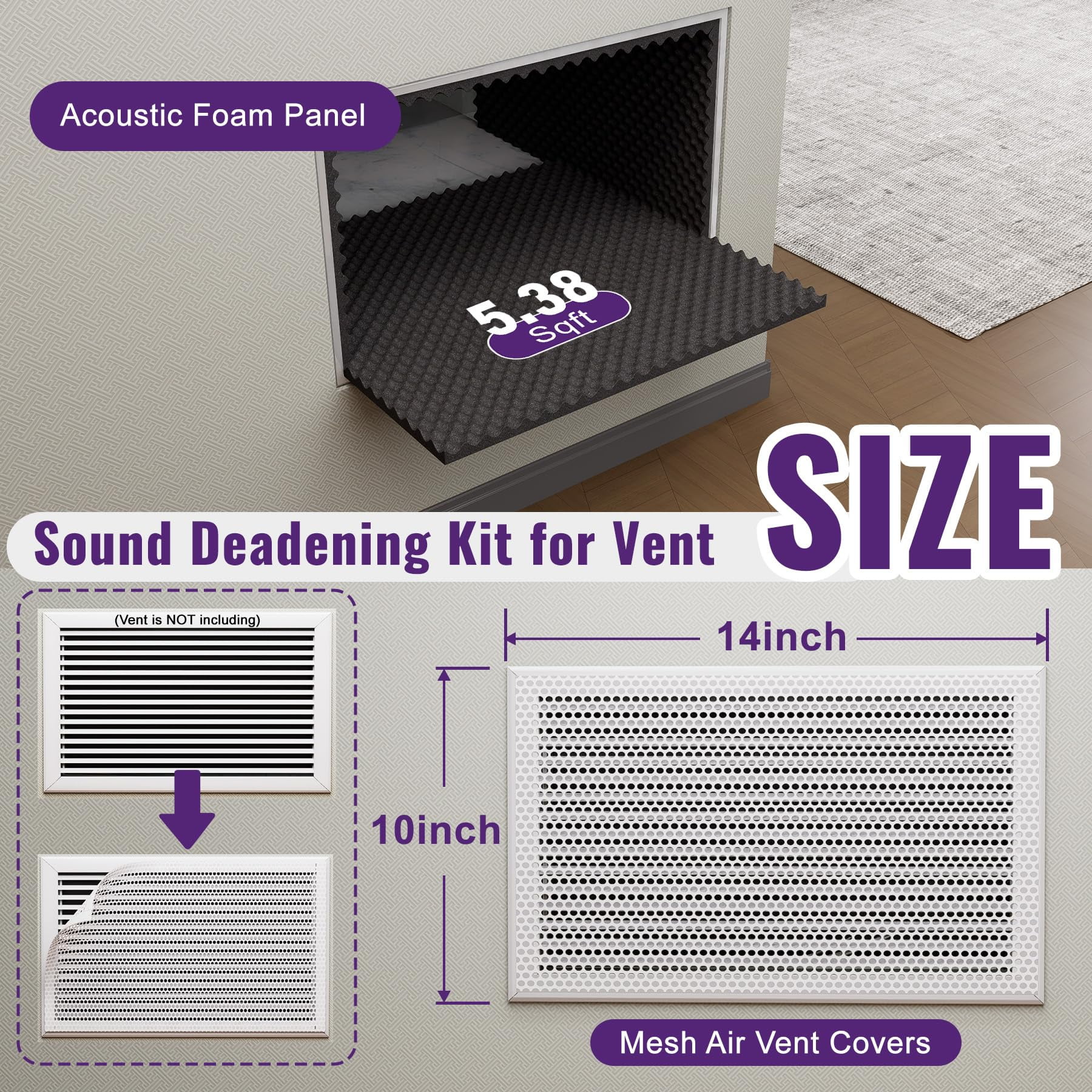Soundproof Vent Foam Kit with Self Adhesive High Density Acoustic Panels 5.38 Sqft