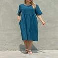 thumbnail image 4 of POINTERTECK Robe à Manches Courtes pour Femmes Coton Lin Uni Décontracté Ample Ligne A Fête Plage, 4 of 7