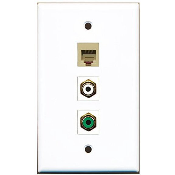 RiteAV - 1 Port RCA White and 1 Port RCA Green and 1 Port Phone RJ11 RJ12 Beige Wall Plate
