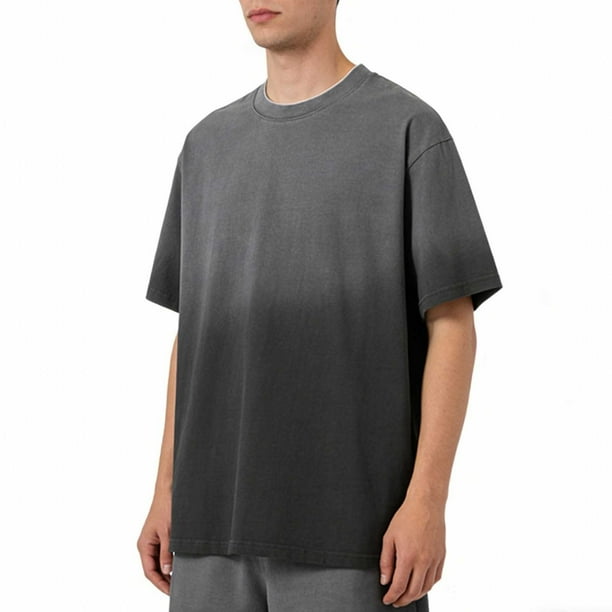 Tops para hombre, blusas y camisas de manga corta con cuello redondo para hombre, camisetas casuales holgadas a la moda con lavado vintage degradado, cuello redondo y manga corta, camisetas de poliést