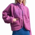 thumbnail image 2 of Womens Fuzzy Fleece Jacket Button Down Coats Casual Winter Warm Outwear with Pockets Mist Rose S, 2 of 7