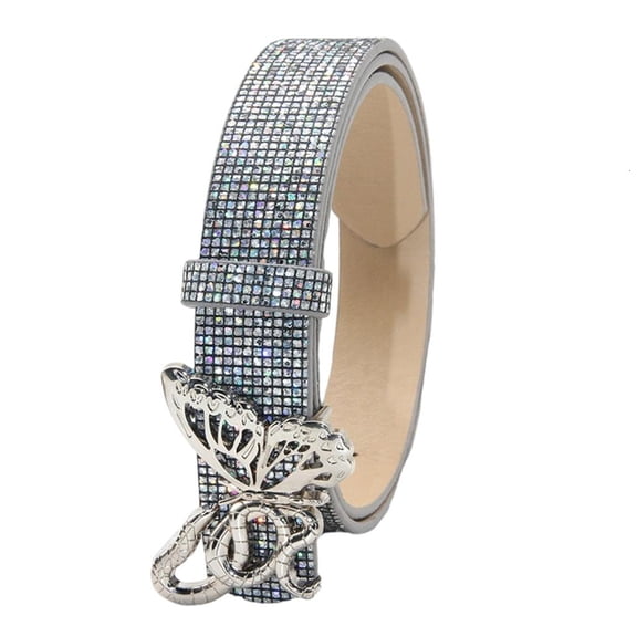 Weflink Elegant PU Belt Butterfly Buckles Design Blingbling Waistband For Women Teens