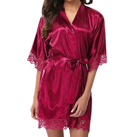 

MRULIC lingerie for women Women s Lady Lace Sleepwear Satin Nightwear Lingerie Pajamas Suit Hotpink + XL