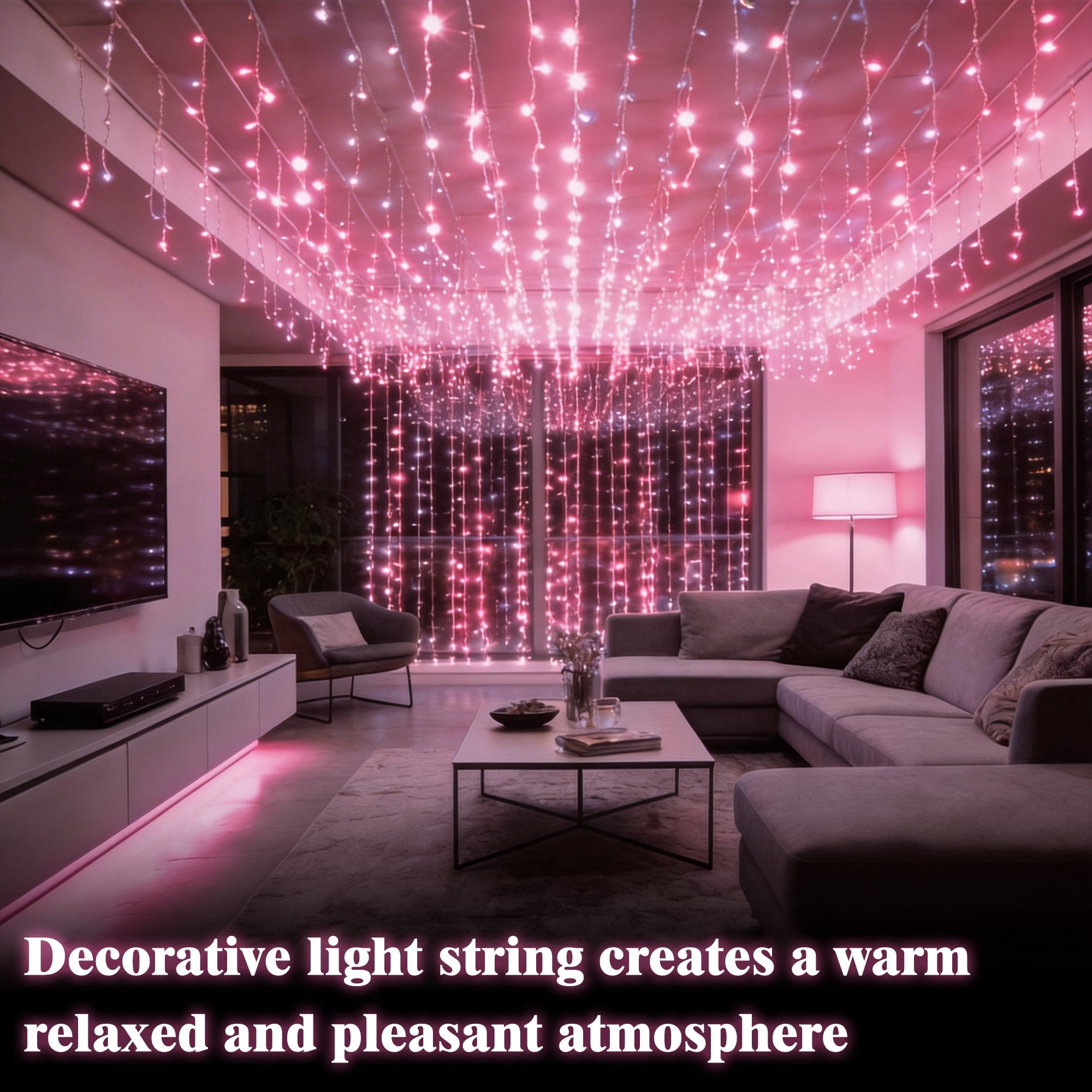 Beatineon 400 LED Curtain Lights, 9.8x6.5Ft, Plug in Window Curtain Lights, Hanging Christmas String Lights for Bedroom Garden Wedding Party Outdoor Indoor Wall Decorations,Pink