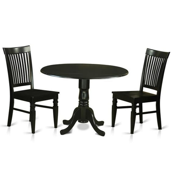 East West Furniture DLWE3-BLK-W Table Set - Table & 2 Chairs, Black - 3 Piece