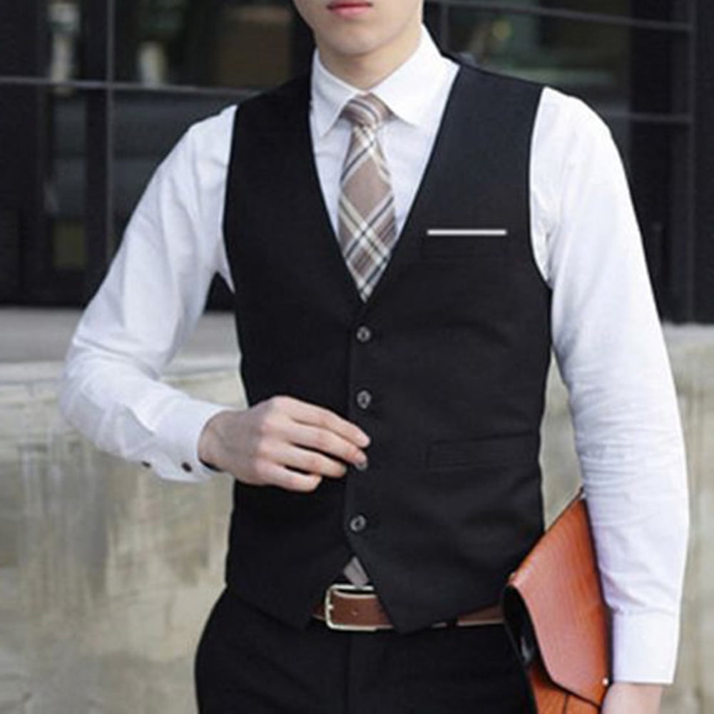 Stylish Men Solid Color Single breasted Cotton Vest Sleeveless Slim Formal Waistcoat Black S Walmart