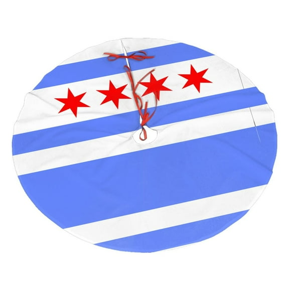 Chicago Flag Style Christmas Tree Skirt for Xmas Holiday Home Decor Farmhouse Decorations Indoor 48"