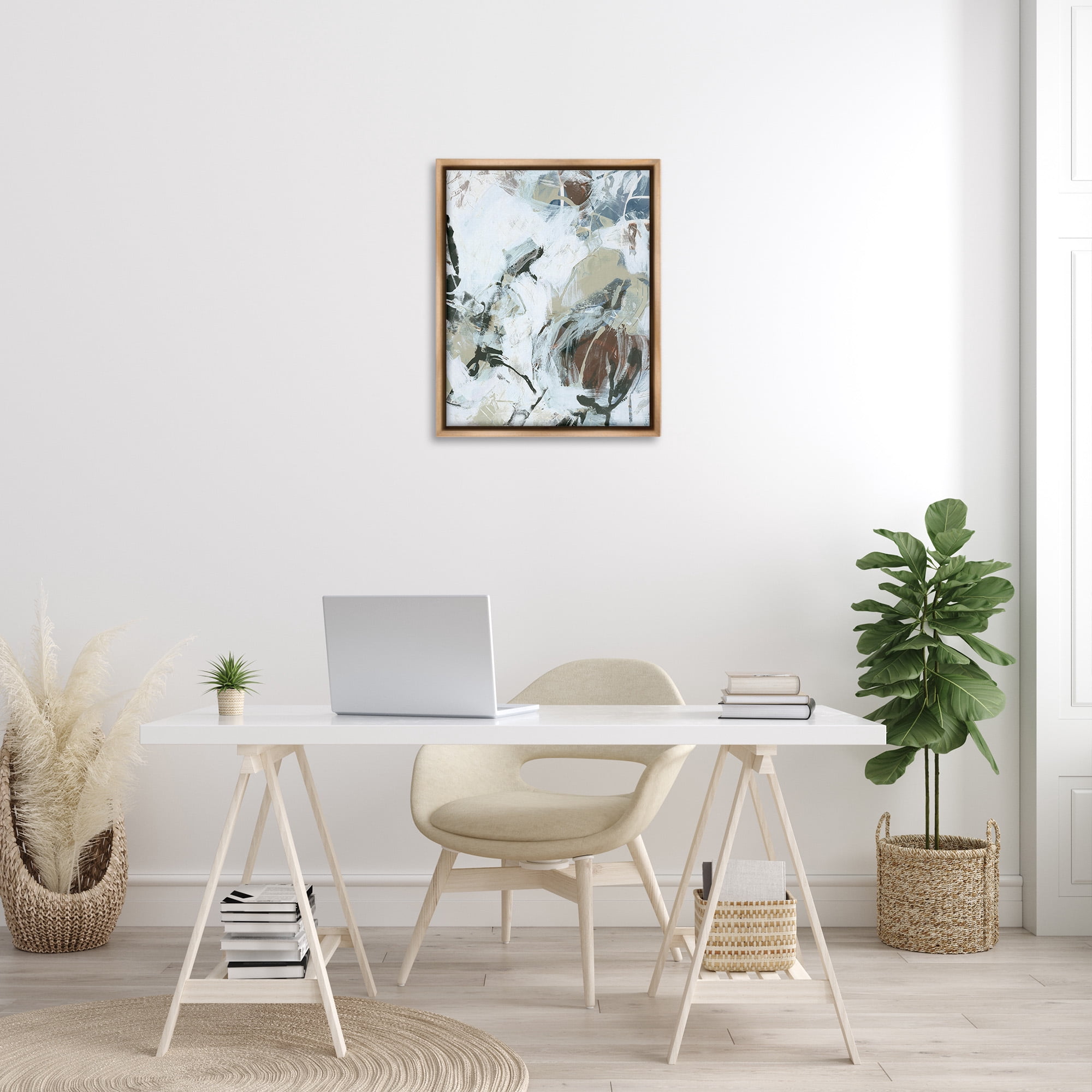 Stupell Industries Expressive Neutral Abstraction Abstract Painting Brown Floater Framed Canvas Art Print Wall Art, 25 x 31