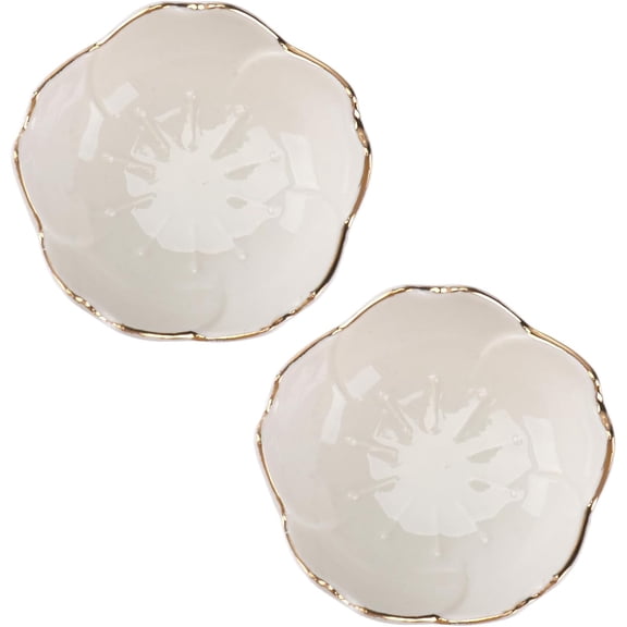 ABPETE Ceramic Seasoning Dishes 2 Pcs Porcelain Sushi Dipping Bowl Cherry Blossom Sauce Tea Bag Holder, Soy Sauce Dishes Ketchup Saucer Appetizer Plates Serving Dish for Kitchen Home (White)