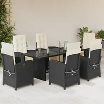 vidaXL 7 Piece Patio Dining Set with Cushions Black Poly Rattan