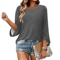 thumbnail image 5 of Qwertyu Womens Top 3/4 Sleeve T-shirts for Women Casual Crew Neck Three Quarter Length Sleeve Solid Fashion Loose Pullover Gray XL, 5 of 7
