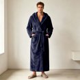 thumbnail image 2 of LangJing Mens Fleece Hooded Bathrobe Shawl Collar Soft Plush Robes for Men Shower Spa House Bath Robe with Pockets Navy,L, 2 of 6