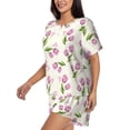 thumbnail image 2 of Bingfone Tulips Flowers Print Pajamas Sets for Women Soft Short-Sleeved Pjs with Lounge Shorts Two Piece Sleepwear, 2 of 8
