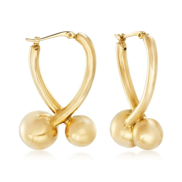RossSimons RossSimons 14kt Yellow Gold BeadCapped Hoop Earrings