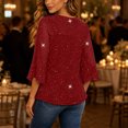 thumbnail image 6 of Stamzod Sparkly Tops for Women Business Casual Mesh Flowy Blouses V-Neck 3/4 Sleeve Split Sequin Tunic Shirt, 6 of 8