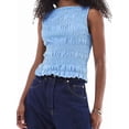 thumbnail image 2 of Women Shirred Tank Top Ruffle Sleeveless Tanks Frill Smocked Crew Neck Tops Blue L, 2 of 6
