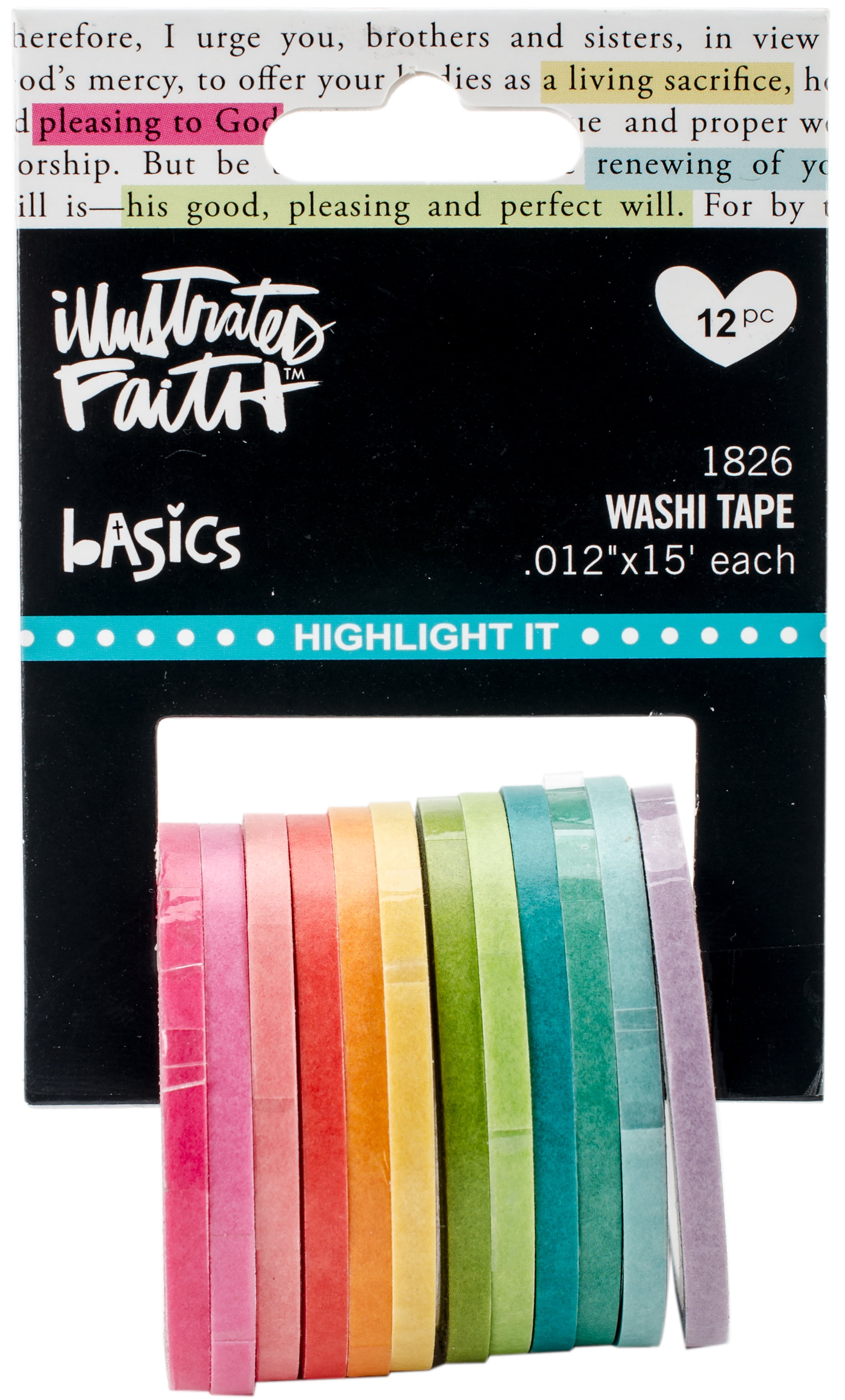 Illustrated Faith Basics HighlightIt Washi Tape 12/Pkg Assorted Colors