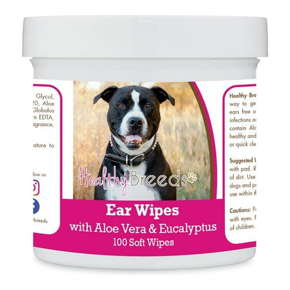 Healthy Breeds 192959824315 Pit Bull Ear Cleaning Wipes with Aloe & Eucalyptus for Dogs - 100 Count