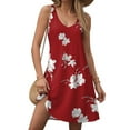 thumbnail image 2 of felwors Womens Summer Dresses 2025 V Neck Sleeveless Sundresses with Pockets Beach Vacation Clothes Floral/Plain Red, S, 2 of 7