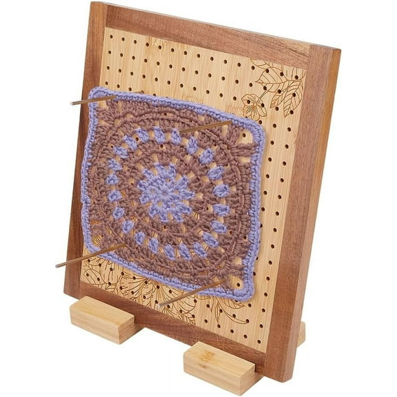 Crochet Blocking Board with 30 Rod Pins Handcrafted Knitting Wooden Crocheting Accessories 11x10Inches Square Blocking Boards with 2 Based Crochet Gift for Knitting Crochet Projects