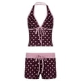 thumbnail image 2 of Polka Dot Swimsuits For Women 2 Piece Fashion Beach Vacation Bathing Suit V Neck Halter High Waist Swimshorts (L, Coffee), 2 of 6