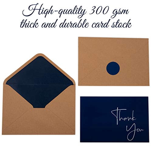 100 Navy Blue Thank You Cards with Envelopes & Stickers | Classy Thank You Notes Bulk Box Set | Large Professional Looking 4? x 6" Cards Perfect for Business, Graduation, Baby Shower & Wedding