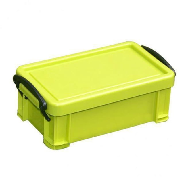6 cajas de muebles para el hogar, caja con pestillo de 0,5 l, colorida con tapa, estuche sellado para alimentos, verde 6 piezas — caja plástica verde en vista frontal 3/4 con tapa plana y dos pestillos negros laterales; silueta rectangular aprox. 13,8x7,7x5,3 cm, borde elevado en la tapa y base con patas cortas; adecuada para alimentos, frutas, dulces y artículos pequeños; también usada como estuche para cables o joyas.