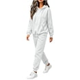 thumbnail image 5 of Tracksuits For Women Set Women's Winter Casual Fashion Solid Color Hooded Sweatshirt With Drawstring Pockets And Cuffed Pants Set White M, 5 of 8