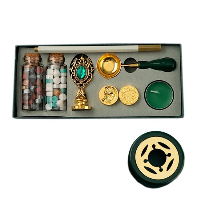 Kit de cera para sellar con cuentas de cera, calentador de cera, cuchara de cera y velas candelita para sellar letras