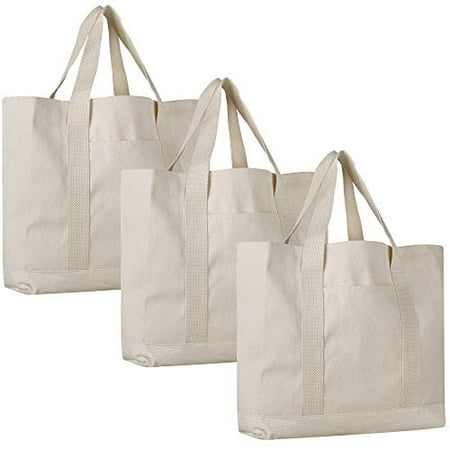 Large Sturdy Canvas Tote Bags - 3 Pack - Heavy Duty Strong Cotton ...