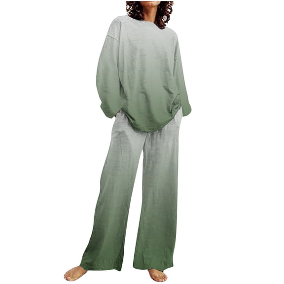 Usmixi Womens Lounge Set Homewear 2 Piece Sets for Women Fashion Gradient Print Long Sleeve Pullover and Drawstring Long Pant Lounge Sets Ladies Sleepwear Pajama Sets on Sale
