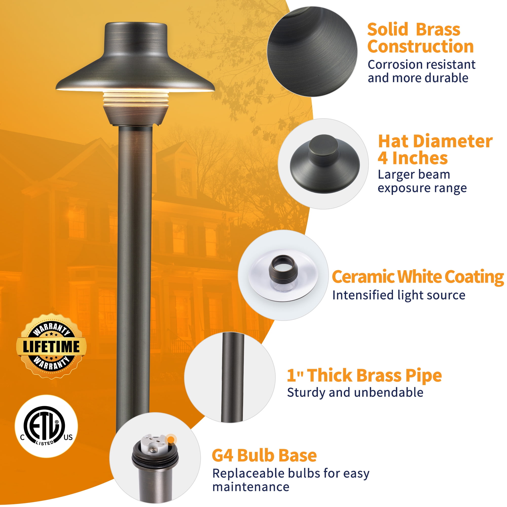 Gardenreet Brass Low Voltage Pathway Lights, 12V Outdoor LED Landscape Path Lights(Mini) for Walkway Driveway Garden Yard with 3W 2700K Warm White LED G4 Bulb(10 Pack)
