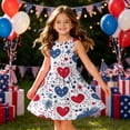 thumbnail image 6 of CCRFTGI 4th of July Dresses for Child Girls Size 10-12 Summer Patriotic American Flag Heart Mini Dress Party Crew Neck Independence Day Sleeveless Girls Clothes Fashion Dresses Red 3-4 Years, 6 of 8