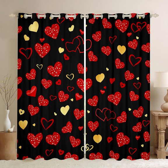 Homewish Teens Female Men Romantic Couple Lover Black Out Curtains,Red Love Heart Print Curtains Pack of 2 (42x63 Each),Happy Valentine'S Day Bedroom Curtains,Super Cozy Room Decor