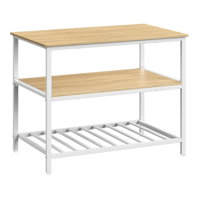 VASAGLE Kitchen Island with 3 Shelves, 39.4 Inches Kitchen Shelf with Large Worktop, Stable Steel Structure, Industrial, Easy to Assemble, Oak Beige and White KKI005W09