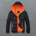 thumbnail image 3 of Lohuatrd Men Winter Contrast Color Padded Jacket Hooded Drawstring Long Sleeve Pockets Zipper Placket Slim Thickened Warm Coat, 3 of 8